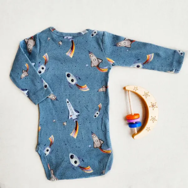 بادی بادی پسرانه آستین بلند طرح موشک رنگ آبی برند نیم ایت