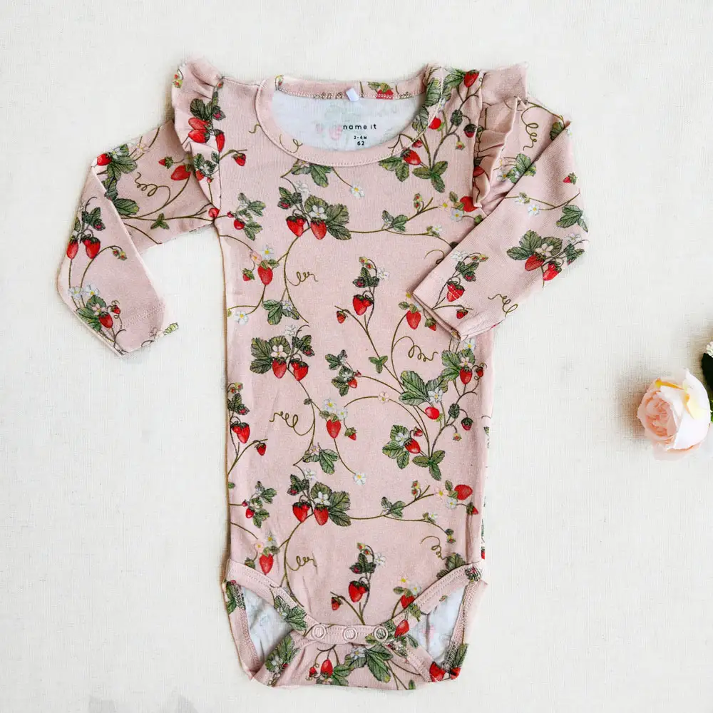 بادی دخترانه آستین بلند طرح توت فرنگی برند name it