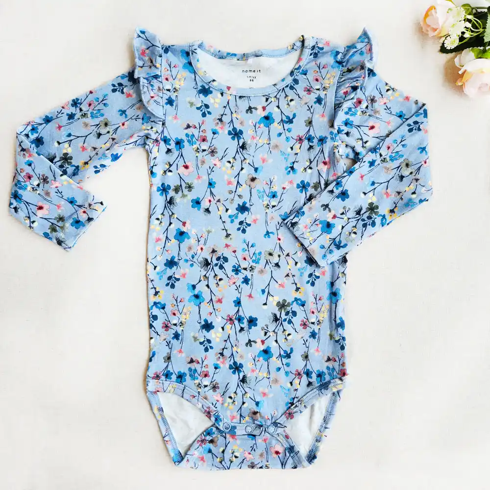 بادی دخترانه آستین کوتاه طرح گل رنگ آبی برند name it