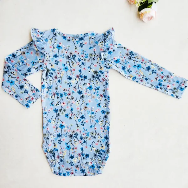 بادی دخترانه آستین کوتاه طرح گل رنگ آبی برند نیم ایت