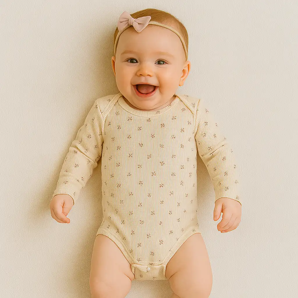 تن خور بادی دخترانه آستین بلند کبریتی طرح گل چهار پر برند Lil Atelier