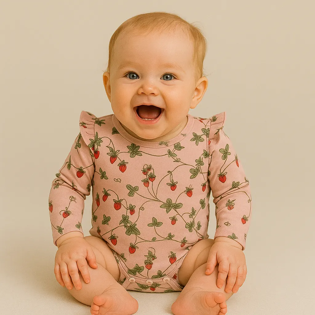 تنخور بادی دخترانه آستین بلند طرح توت فرنگی برند name it