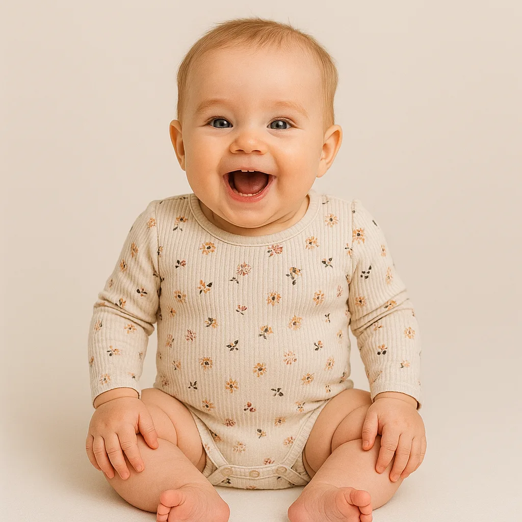 تنخور بادی دخترانه آستین بلند کبریتی طرح گل اکلیلی برند name it