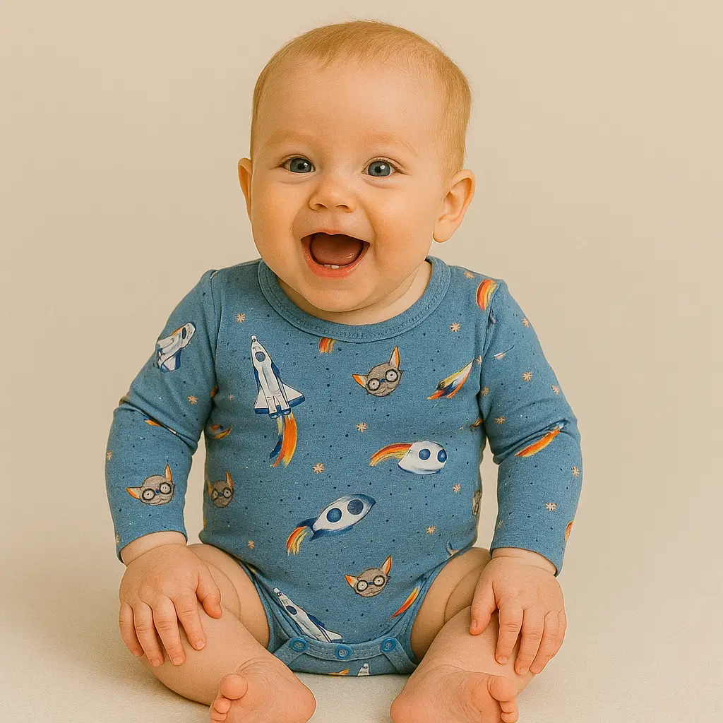 تنخور قیمت بادی پسرانه آستین بلند طرح موشک رنگ آبی برند name it