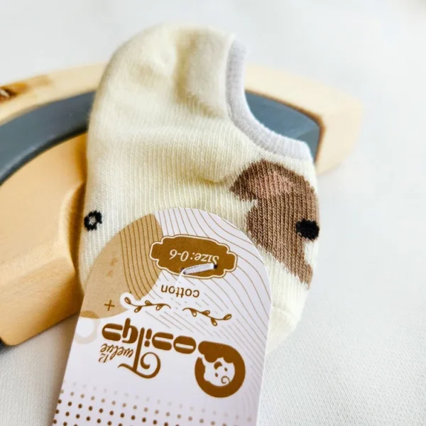 جوراب بدون ساق طرح خرس رنگ شیری