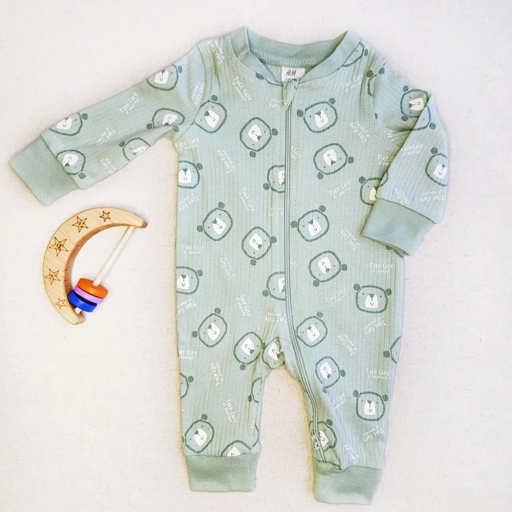 سرهمی دو زیپ طرح خرس سبز برند H&M