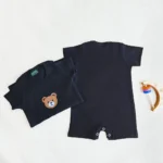 رامپر آستین کوتاه کبریتی طرح خرس رنگ مشکی