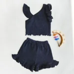 ست کراپ و شلوارک کبریتی دخترانه رنگ مشکی