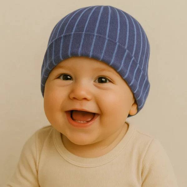 کلاه نوزادی طرح راه راه برند کارترز روی سر بچه