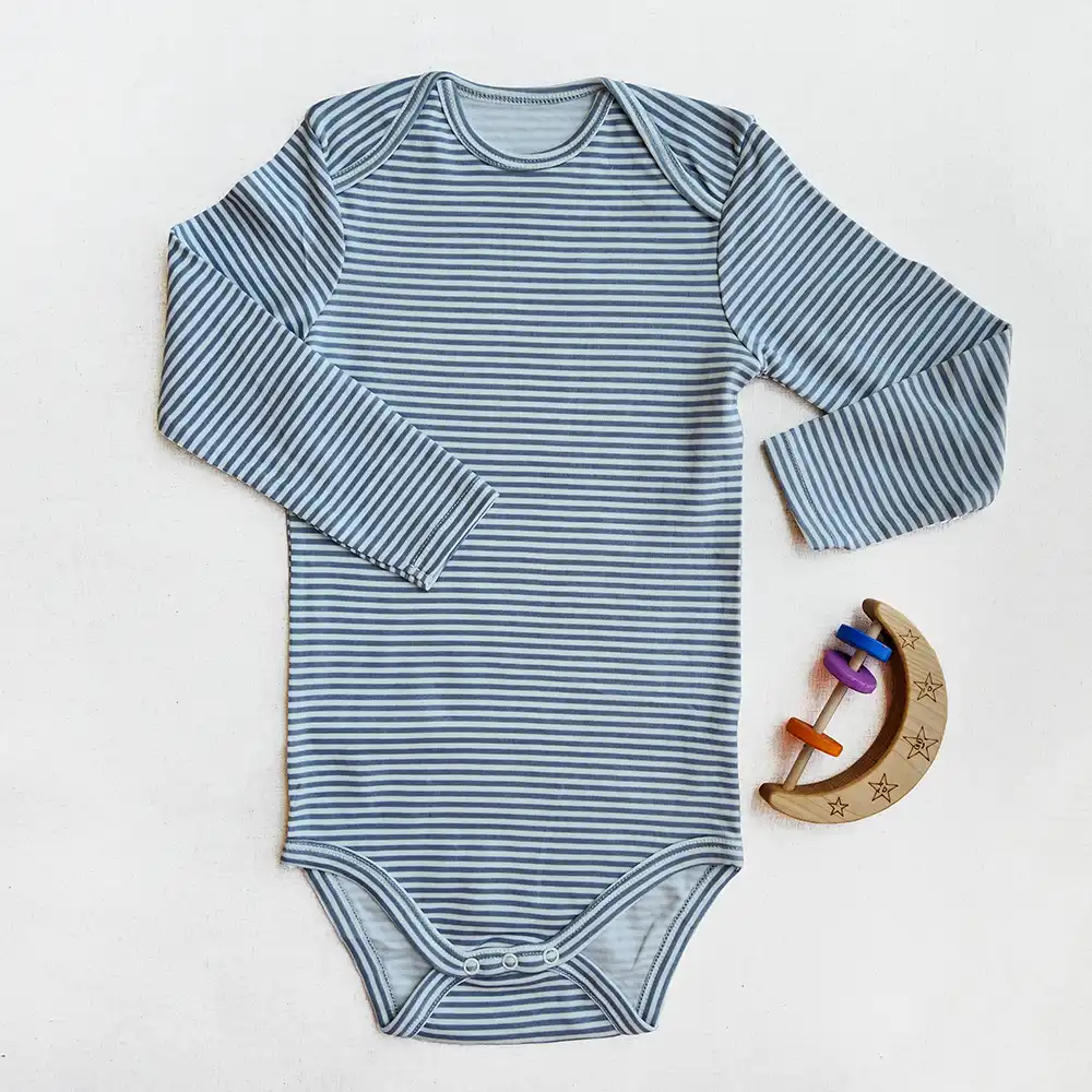 بادی آستین بلند وارداتی طرح راه راه طوسی و سفید برند C&A