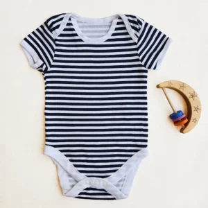 بادی آستین کوتاه خارجی طرح راه راه سفید و سورمه ای