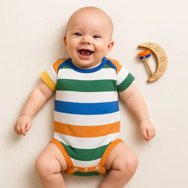 بادی آستین کوتاه وارداتی راه راه های درشت رنگی برند Teddy Boom