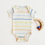 بادی آستین کوتاه وارداتی طرح راه راه رنگی، رنگ سفید برند Teddy Boom