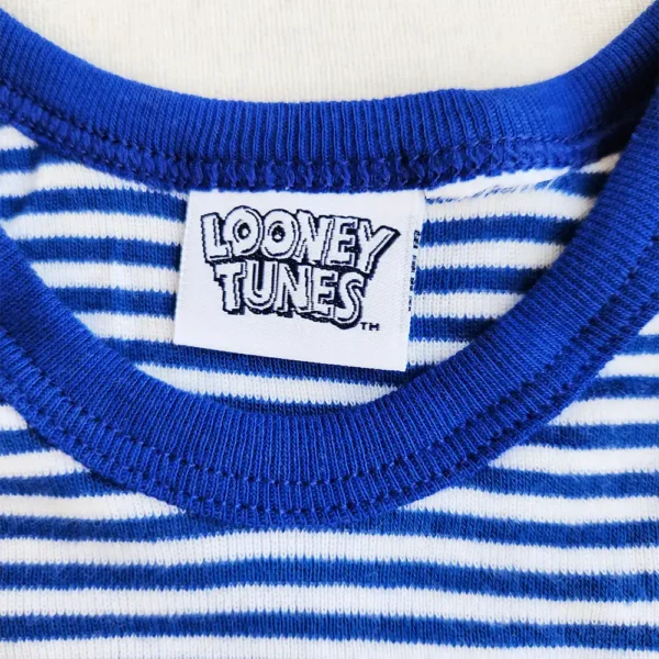 بادی وارداتی راه راه سفید و آبی طرح keep smiling برند Looney Tunes