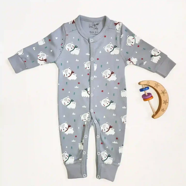 سرهمی آستین بلند طرح خرس قطبی رنگ طوسی کد 10210