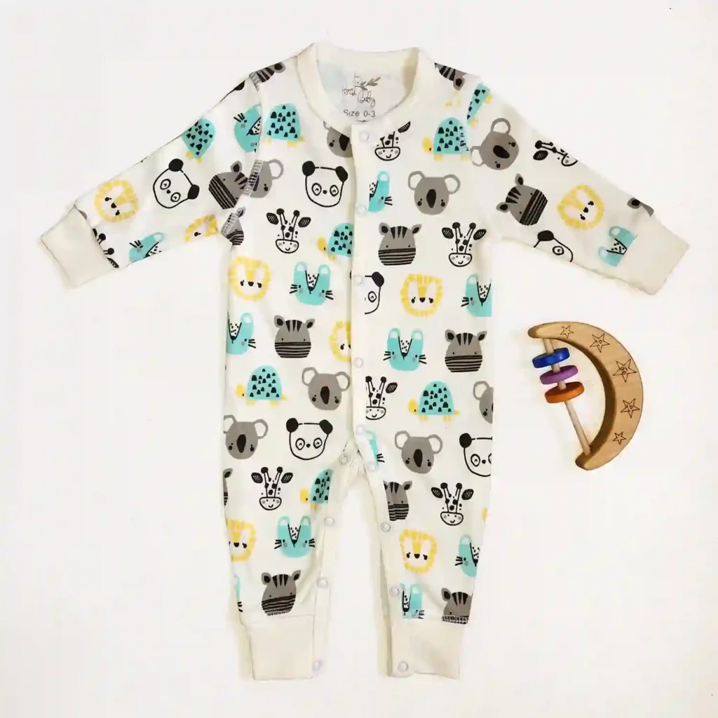 سرهمی آستین بلند طرح خرس و گورخر رنگ شیری کد 10209