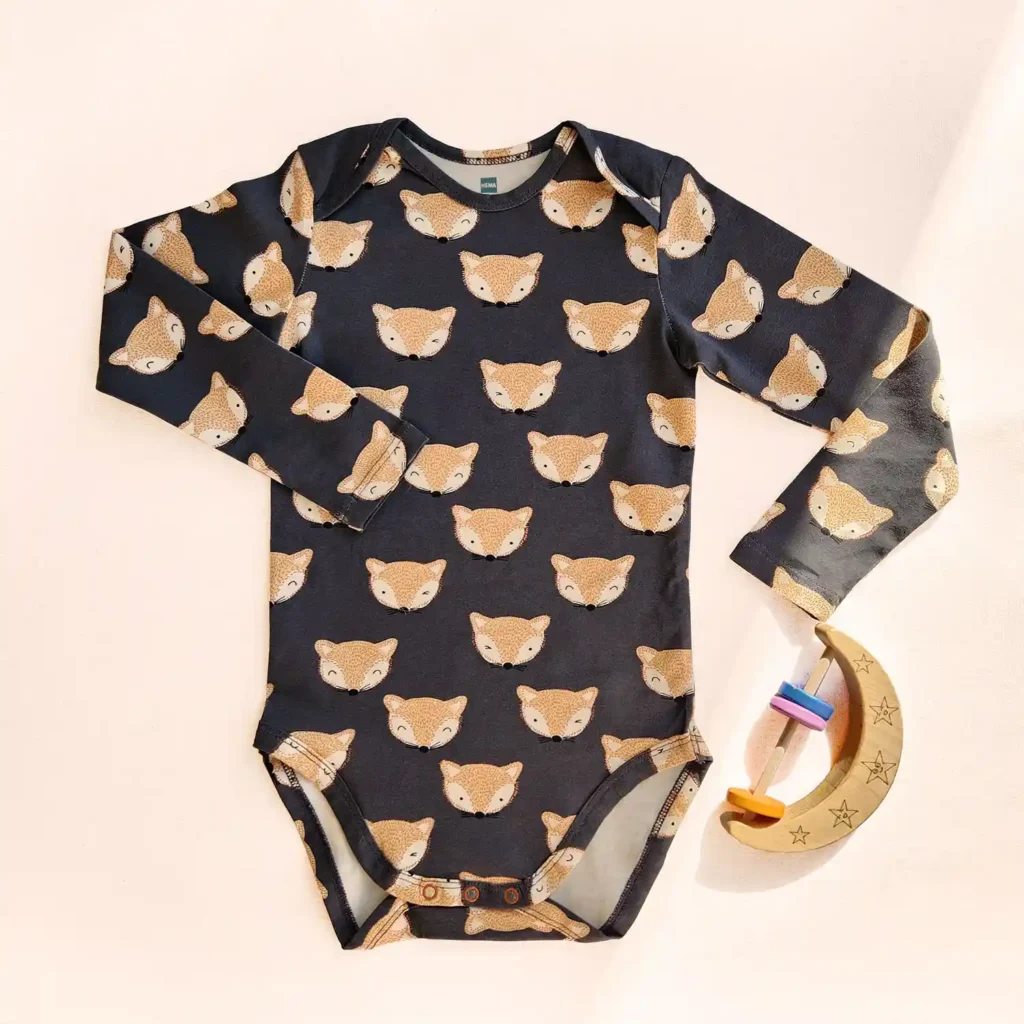 بادی آستین بلند طرح روباه های بامزه رنگ طوسی برند HEMA