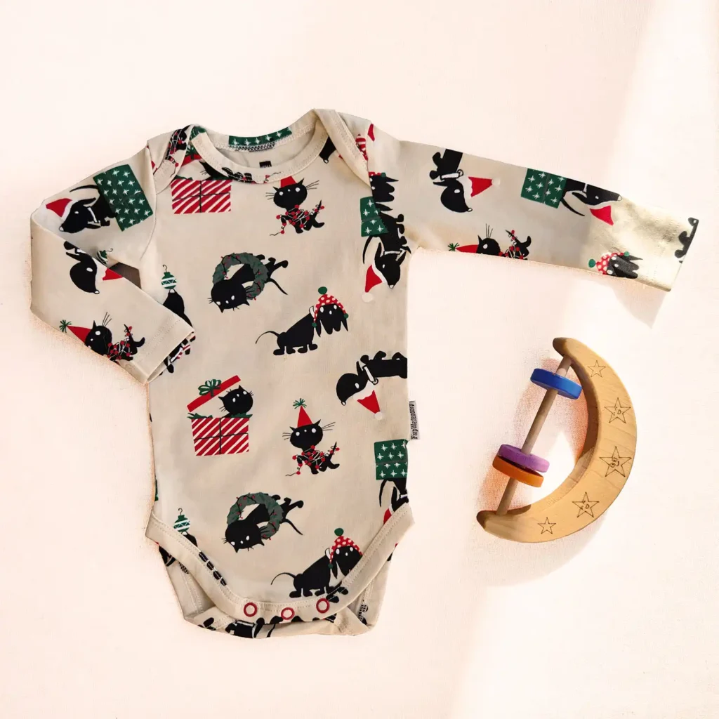 بادی آستین بلند طرح سگ و گربه های کریسمسی برند HEMA