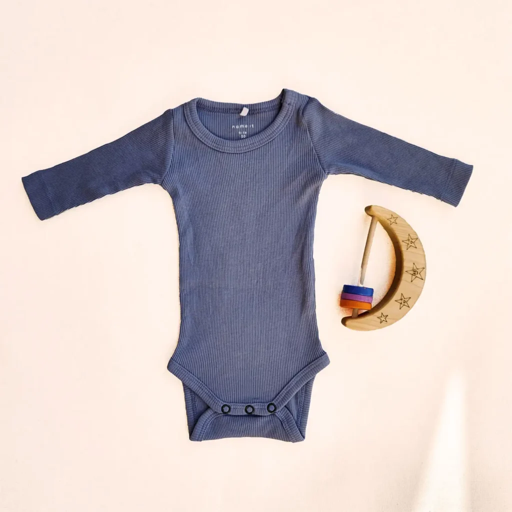 بادی آستین بلند کبریتی ساده رنگ آبی-طوسی برند name it