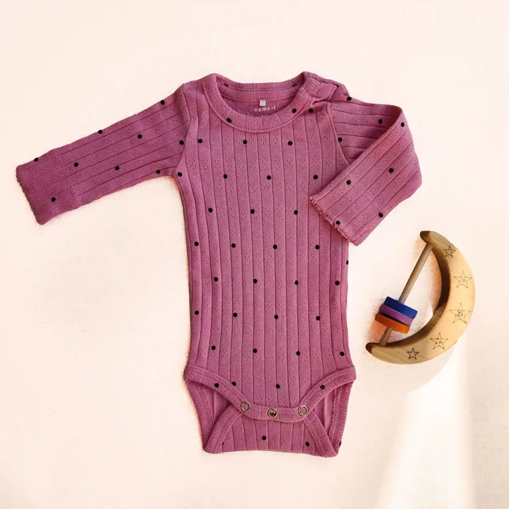 بادی آستین بلند کبریتی طرح خالدار رنگ صورتی برند name it