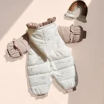 کاپشن سرهمی کلاه دار دخترانه وارداتی اورجینال مدل پاپیونی رنگ کرم نسکافه ای