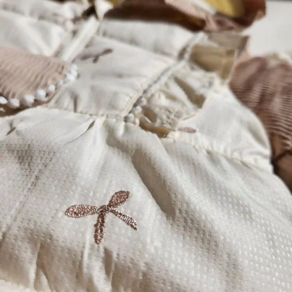 کاپشن سرهمی کلاهدار دخترانه وارداتی اورجینال مدل پاپیونی رنگ کرم-نسکافه ای