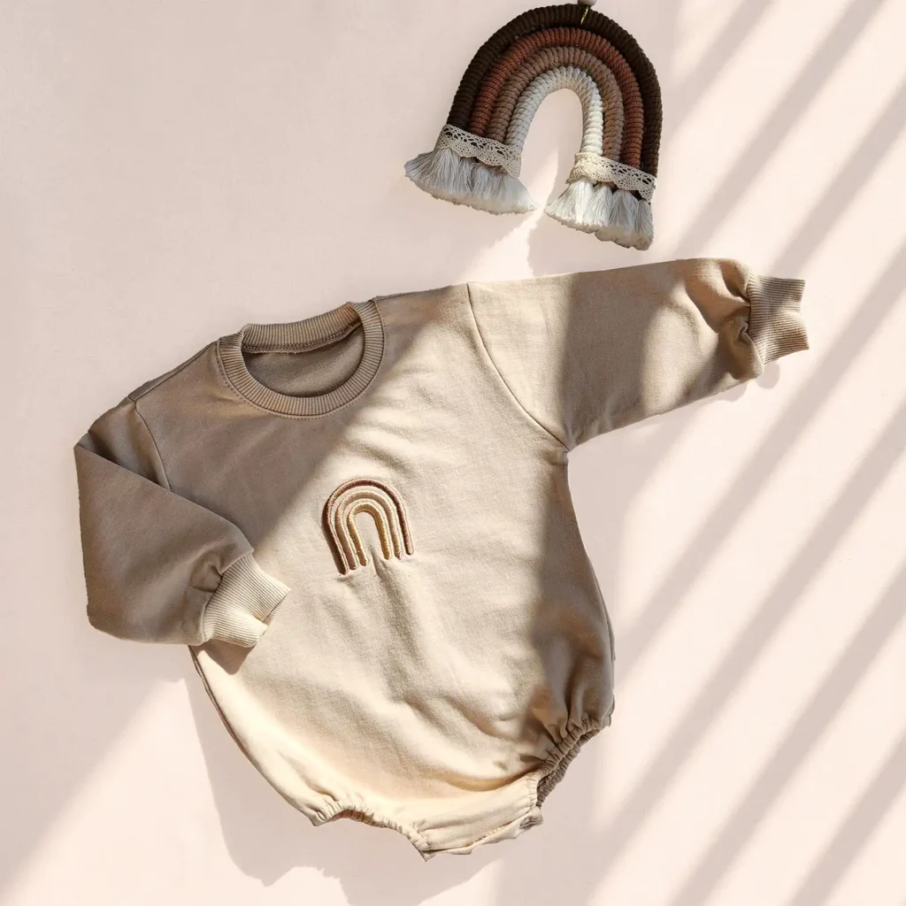 بادی آستین بلند طرح رنگین کمان رنگ کرم کد 10333