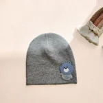 کلاه نوزادی کشبافت مدل خرس آبی رنگ طوسی