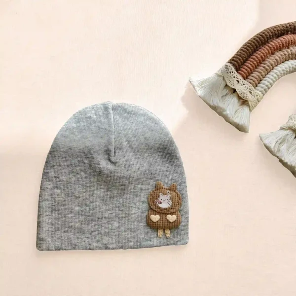 کلاه نوزادی کشبافت مدل خرگوش رنگ طوسی