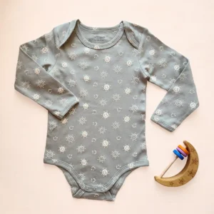 بادی آستین بلند طرح خورشید خندان رنگ سبز برند vertbaudet