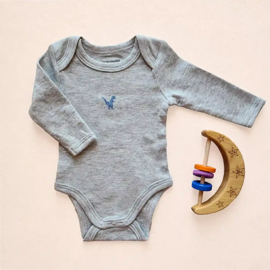 بادی آستین بلند طرح دایناسور رنگ طوسی برند vertbaudet