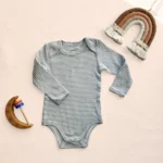 بادی آستین بلند طرح راه راه سفید مشکی برند vertbaudet