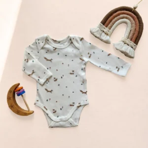 بادی آستین بلند طرح روباه های بامزه رنگ سفید برند vertbaudet