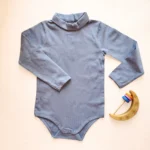 بادی آستین بلند یقه اسکی ساده رنگ آبی برند vertbaudet