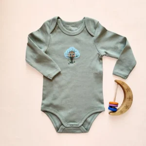 بادی آستین بلند یقه هفت طرح خانه و درخت رنگ سبز برند vertbaudet