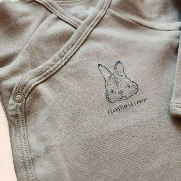 بادی آستین بلند یقه هفت طرح خرگوش رنگ سبز لجنی برند ورت بایودت