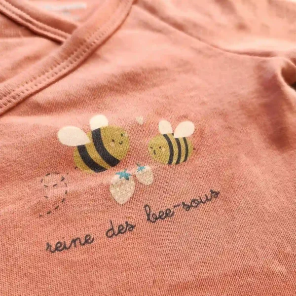 بادی آستین بلند یقه هفت طرح زنبور رنگ صورتی برند ورت بایودت