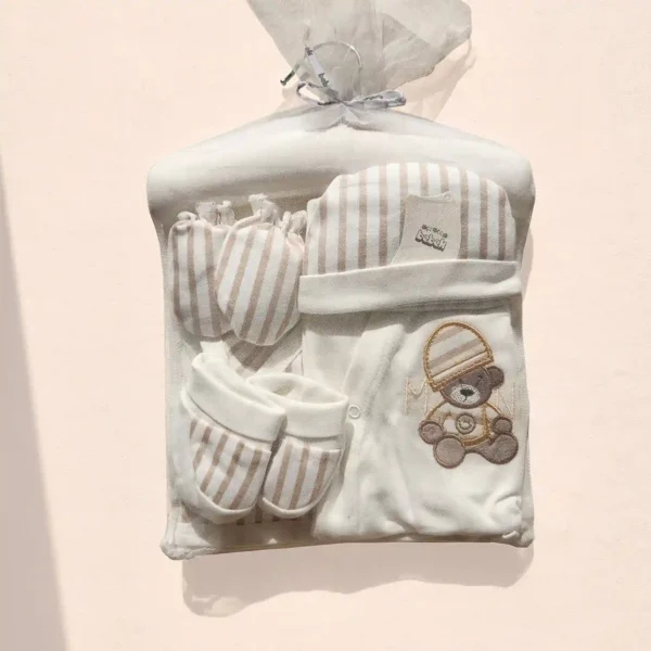 ست بیمارستانی مدل خرسی مدل راه راه رنگ سفید برند ببک