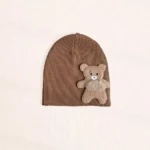 کلاه نوزادی کشبافت مدل خرسی رنگ قهوه ای