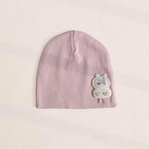 کلاه نوزادی کشبافت مدل خرگوش رنگ صورتی