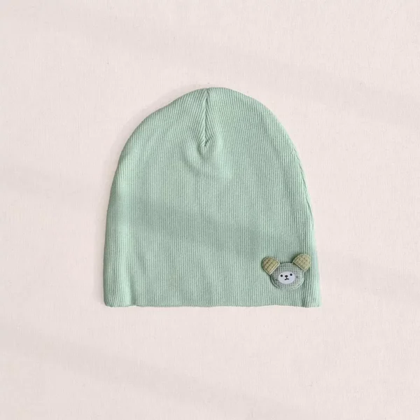 کلاه نوزادی کشبافت مدل خرسی رنگ سبز