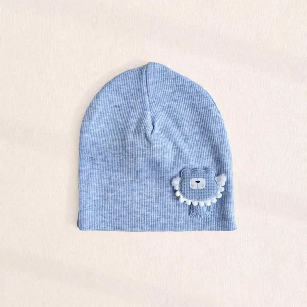 کلاه نوزادی کشبافت مدل خرسی رنگ آبی
