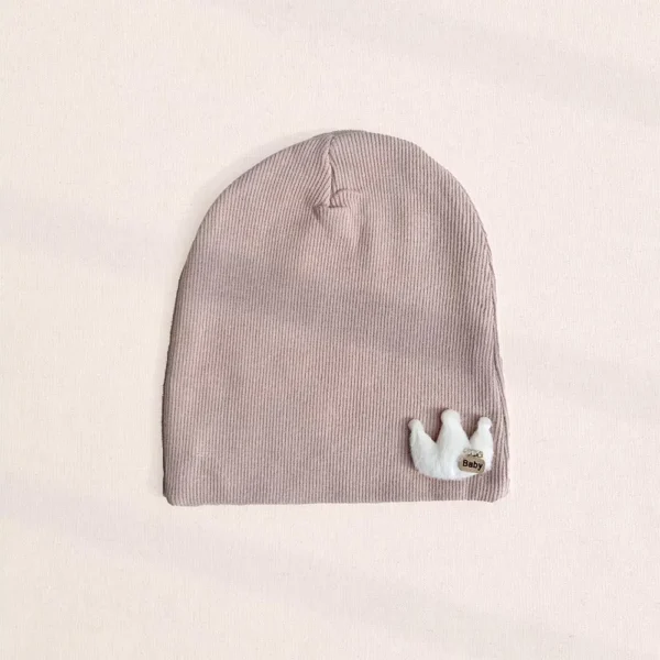 کلاه نوزادی کشبافت مدل تاج رنگ صورتی چرک