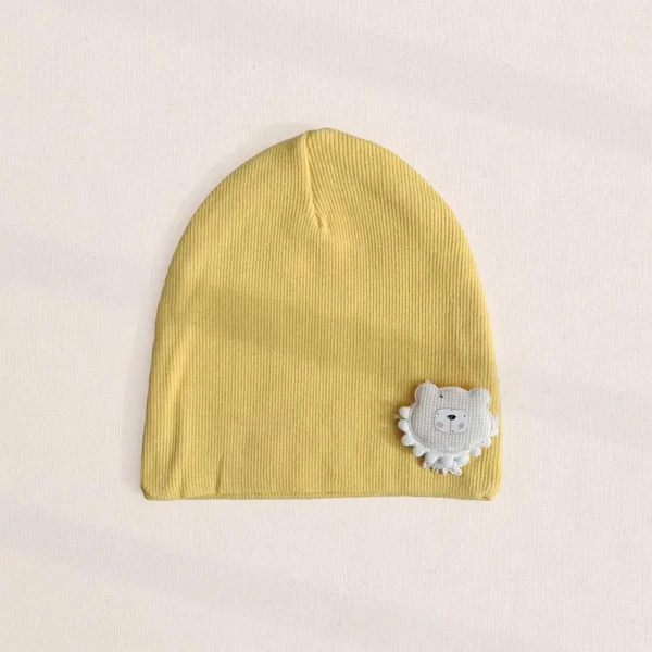 کلاه نوزادی کشبافت مدل خرسی رنگ زرد