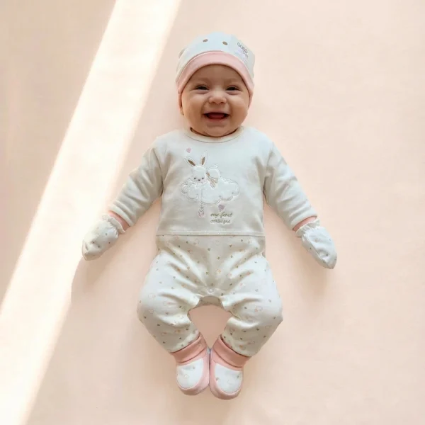 تنخور ست بیمارستانی طرح ابر و خرگوش رنگ سفید صورتی برند گودمارک