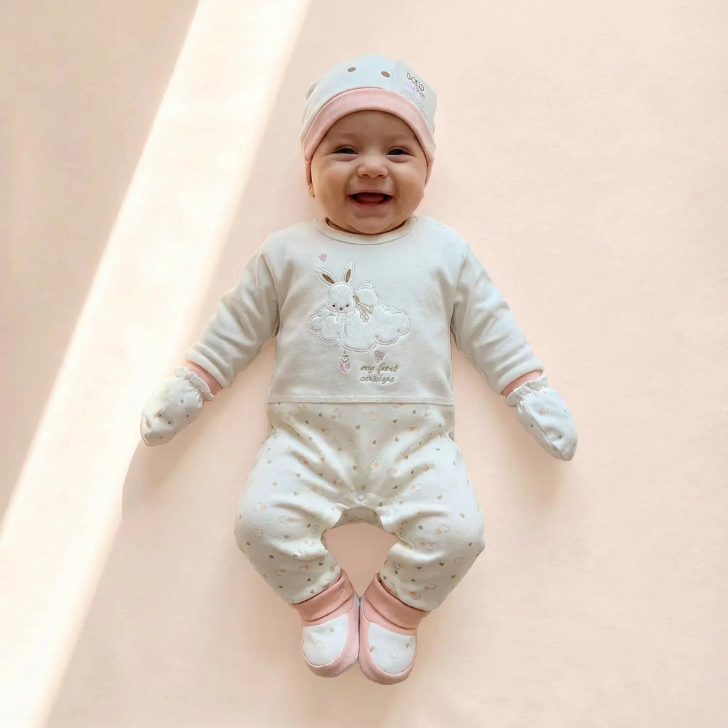 تنخور ست بیمارستانی طرح ابر و خرگوش رنگ سفید صورتی برند گودمارک