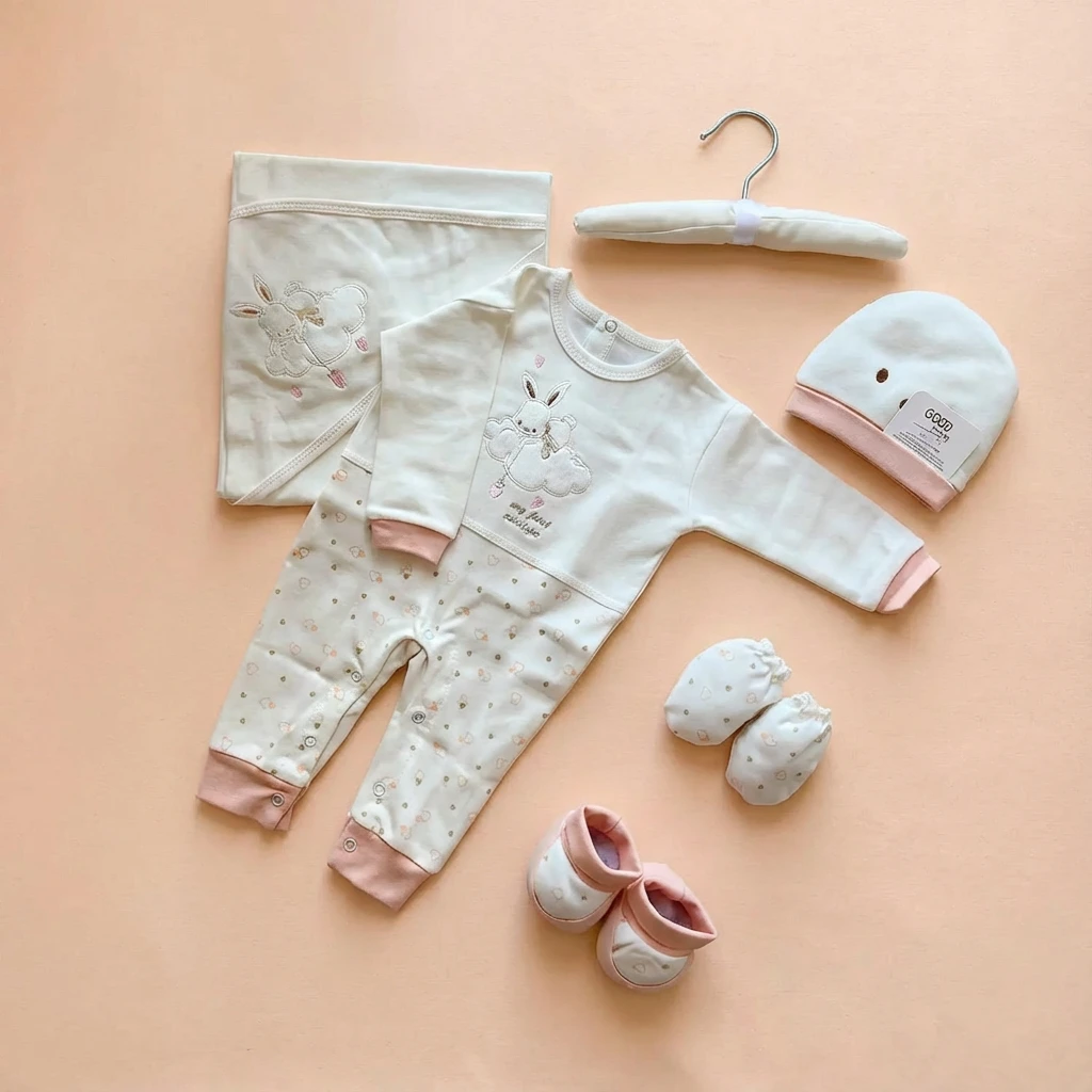 ست بیمارستانی طرح ابر و خرگوش رنگ سفید صورتی برند گودمارک