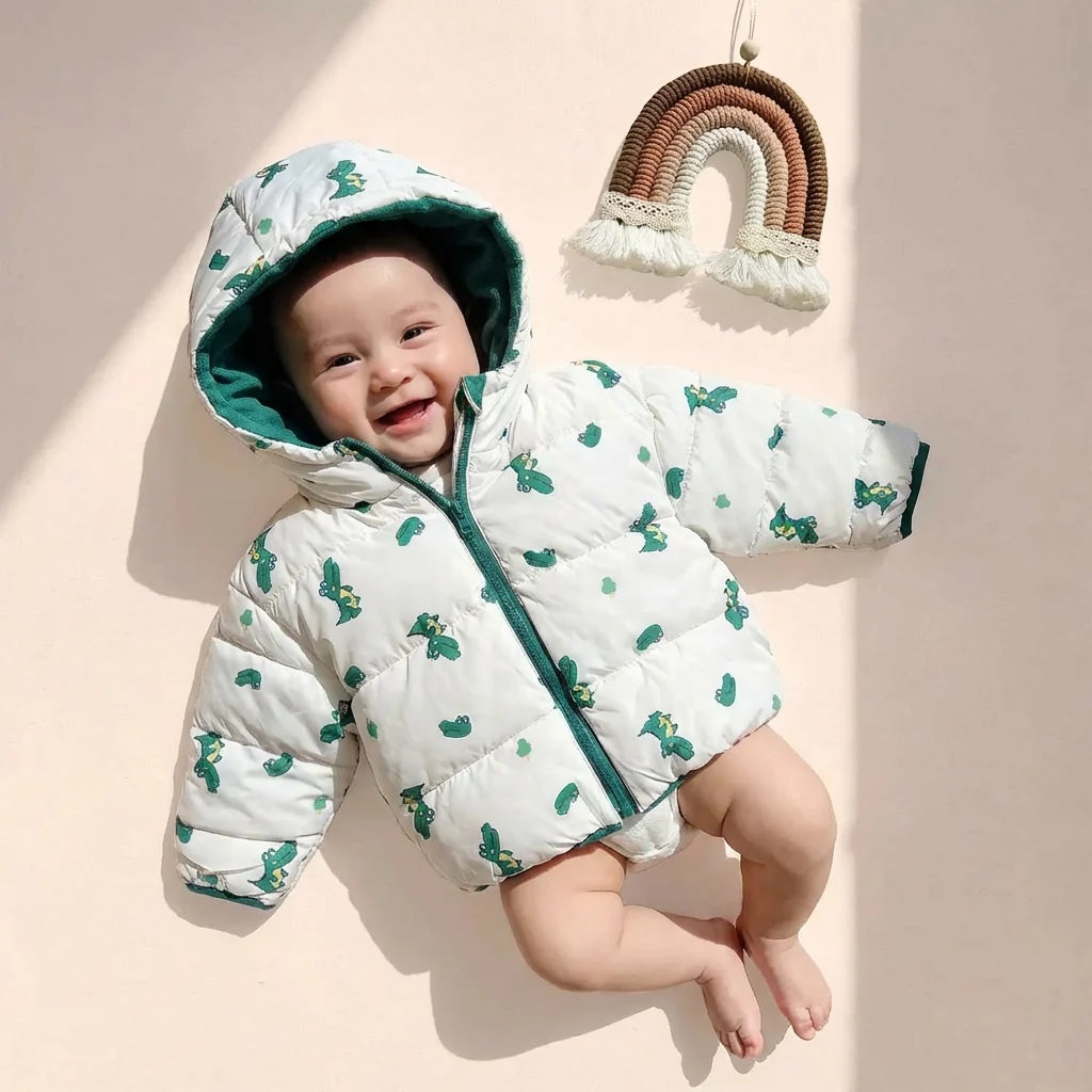 تن خور کاپشن دو رو کلاهدار وارداتی طرح تمساح رنگ سبز سفید