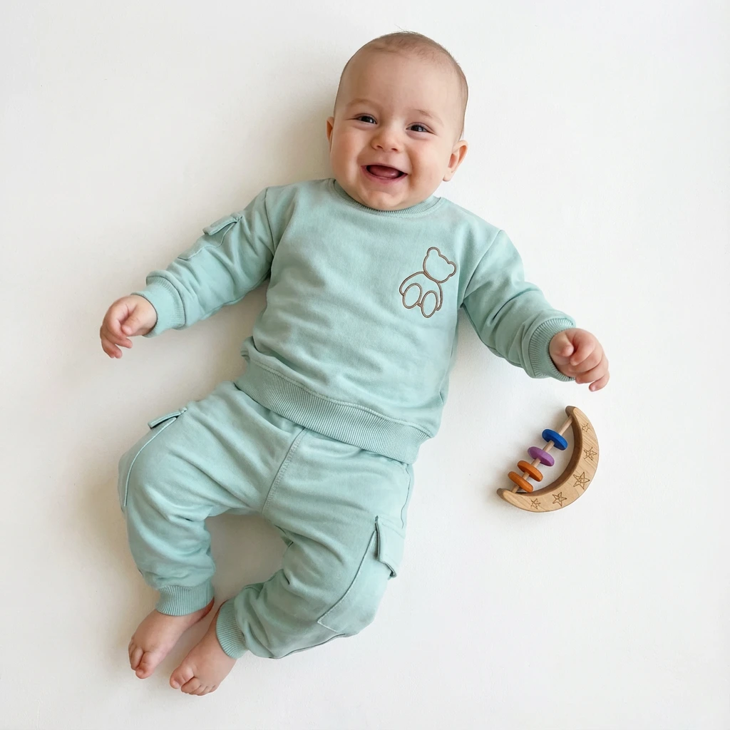 تن خور ست دورس و شلوار دو نخ طرح تدی رنگ سبز آبی