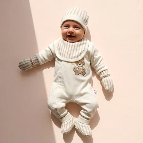 تن خور ست بیمارستانی طرح خرسی مدل راه راه رنگ سفید برند ببک